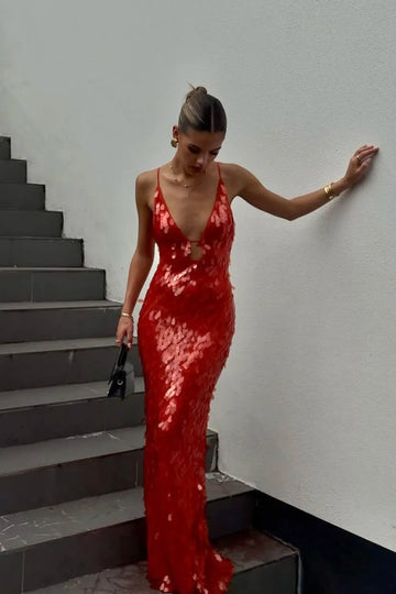 Sequin Maxi Dress with V-Neck for Women - Benedetta
