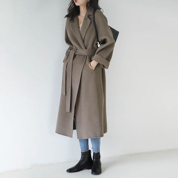 Long Belted Wool Coat for Women - Lia