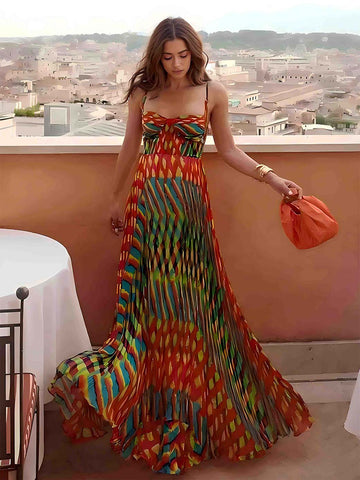 Colorful Striped Maxi Dress with Spaghetti Straps for Women - Elda
