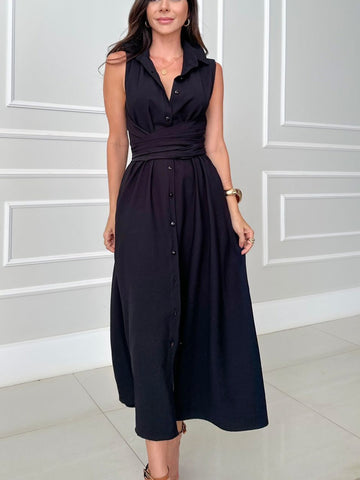 Sleeveless Button Down Maxi Dress for Women - Vanna