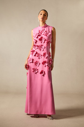 Pink Floral Embroidered Maxi Dress for Women - Samantha