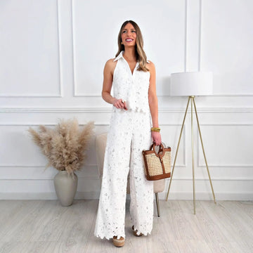Lace Halter Top and Wide Leg Pants Set for Women - Vanna