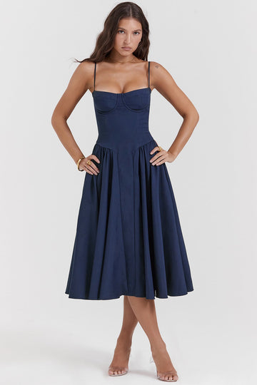 Midi Dress with Pleated Skirt for Women - Monica