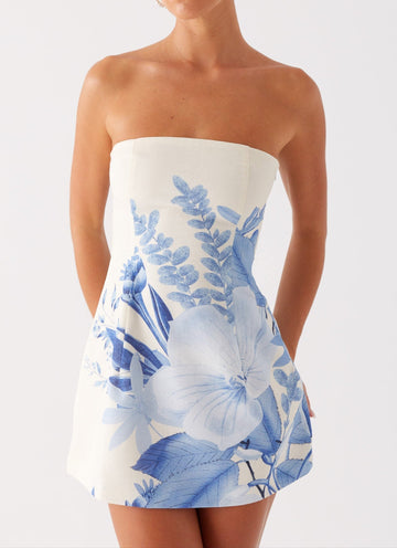 Denby Strapless Mini Dress - Blue Floral Print
