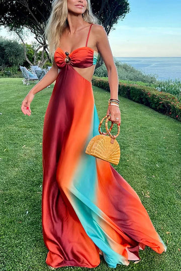 Sunset Gradient Maxi Dress with Cut Out for Women - Dolores