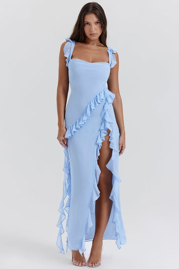 Ruffle Maxi Dress with Side Slit for Women - Tiziana