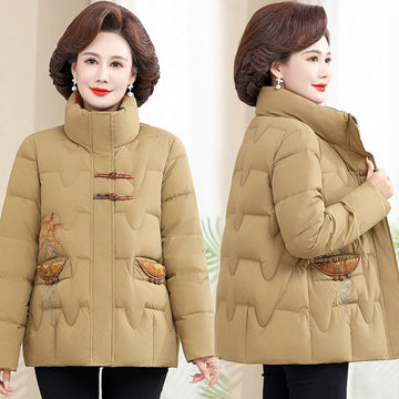 Embroidered Puffer Jacket with High Collar for Women - Silvana