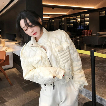 White Quilted Jacket with Zipper for Women - Susanna