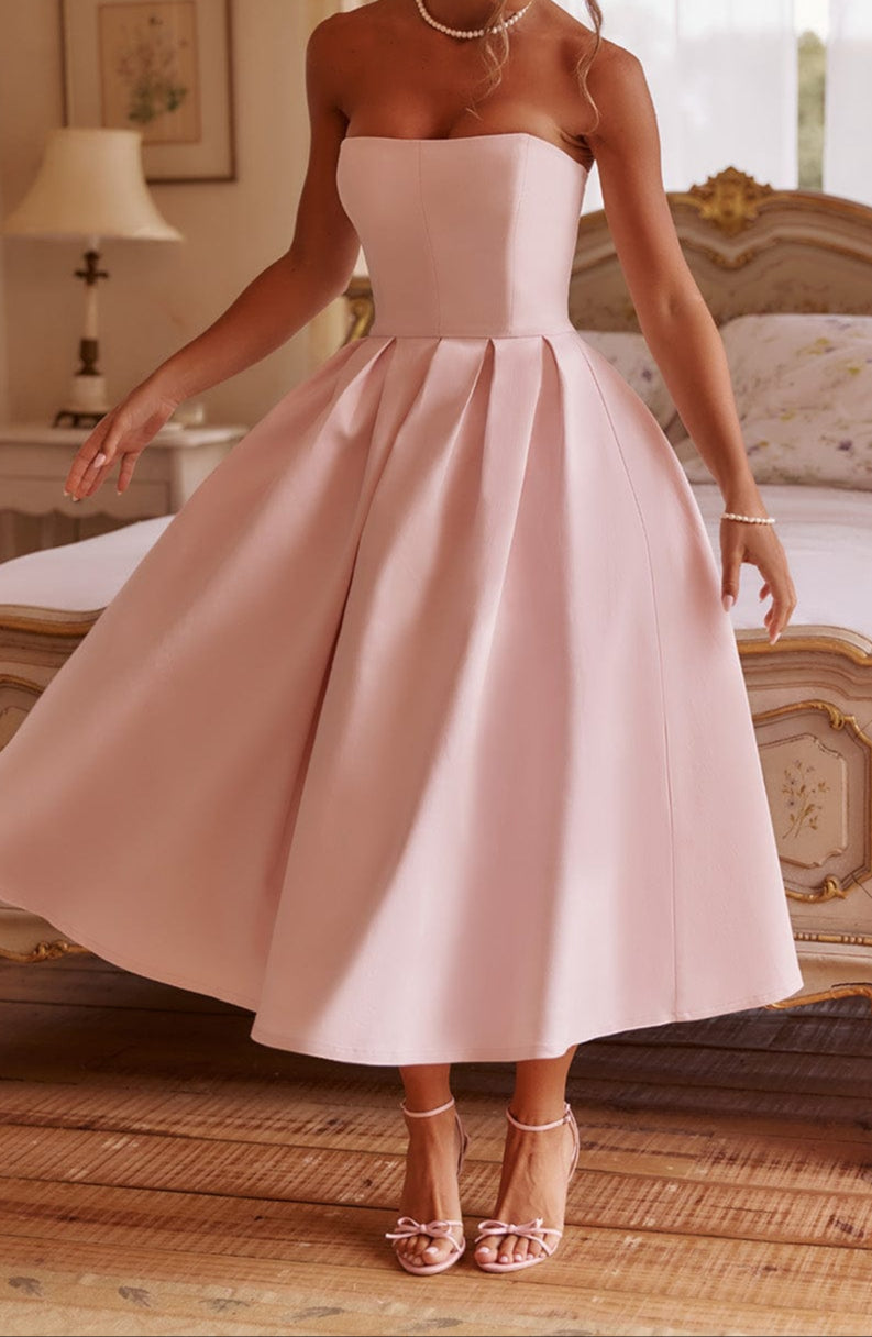 elena strapless organza midi dress Elena Strapless Organza Midi Dress (Women)