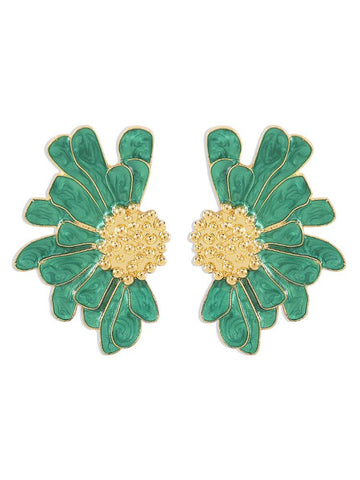 Green and Gold Flower Earrings for Women - Isabella