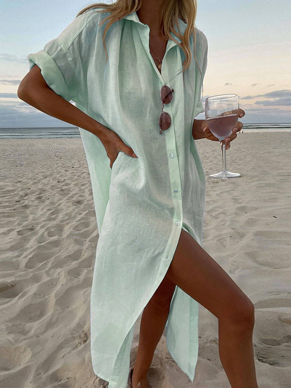 Button Down Long Shirt Dress for Women - Elide