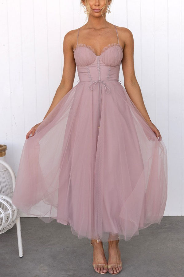 Party Corset Midi Dress | Tulle Skirt