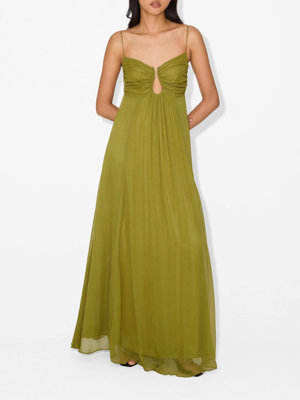 Olive Green Spaghetti Strap Maxi Dress for Women - Virginia