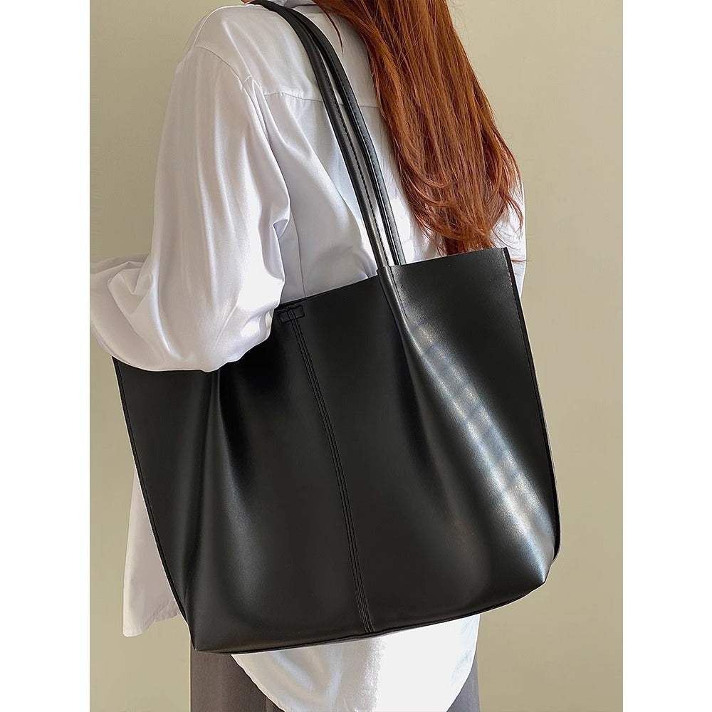 Black Faux Leather Large Shoulder Tote Bag for Women - Rebecca