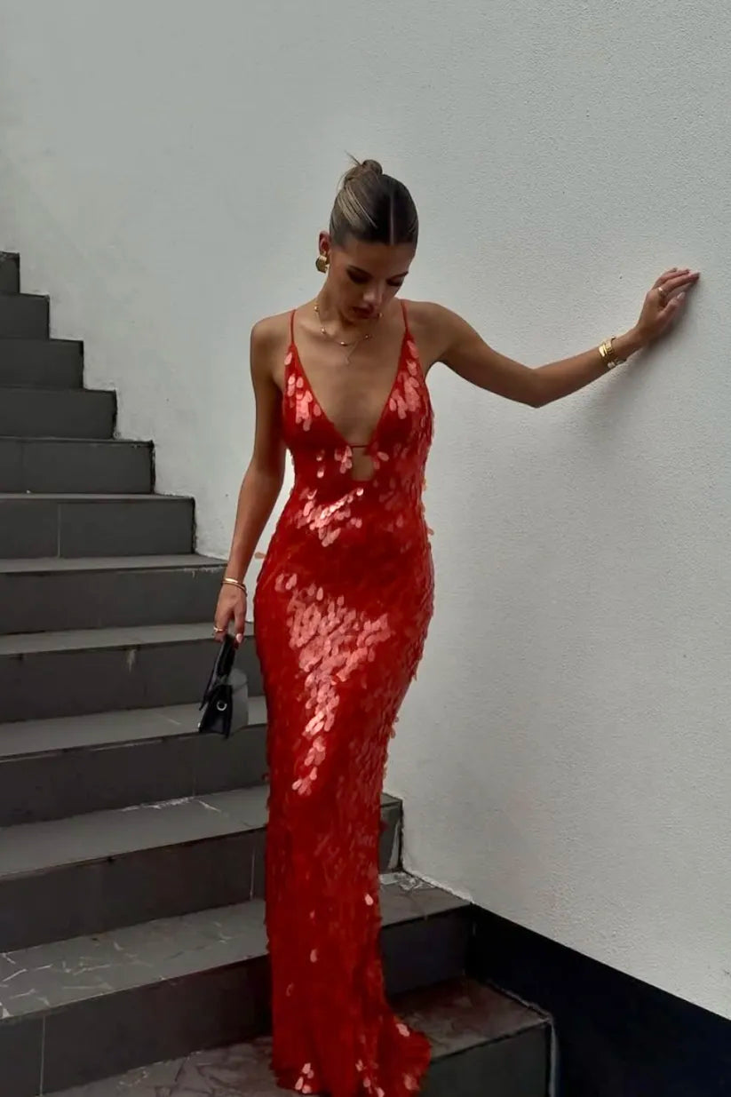 Sequin Maxi Dress with V-Neck for Women - Benedetta