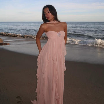 Strapless Maxi Dress with Ruffle Layers for Women - Larissa