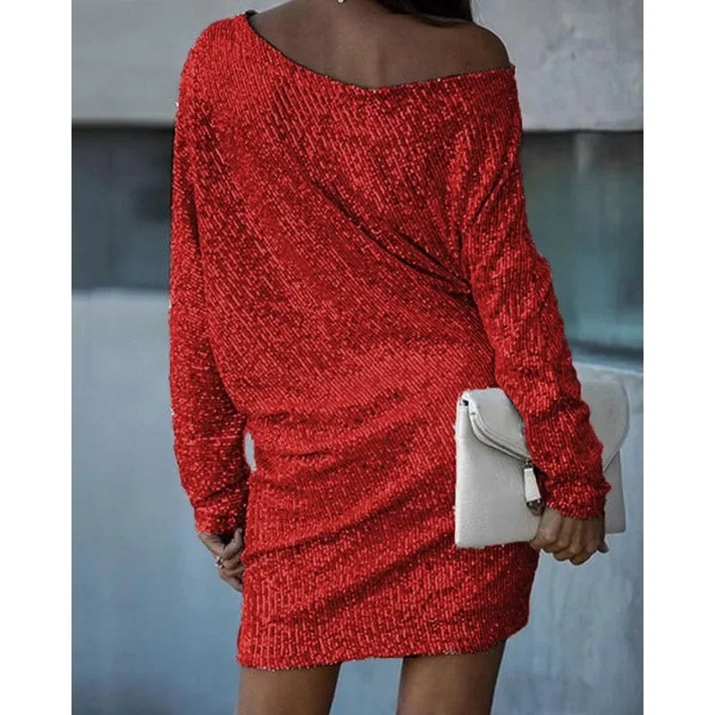 Sequin Sloping Shoulders Dress | Midi