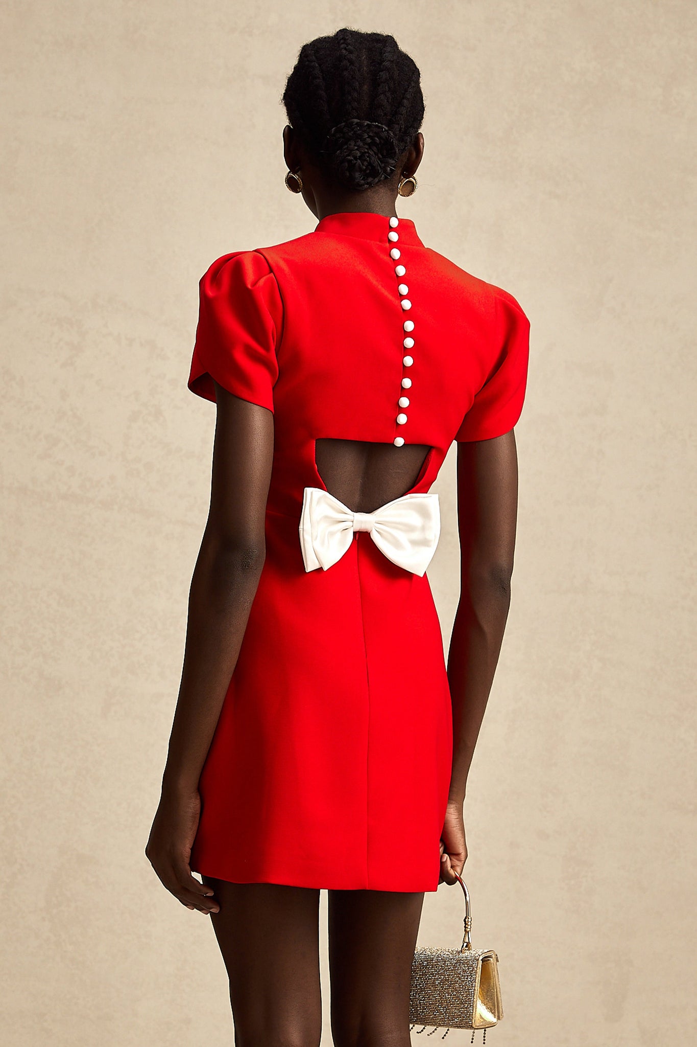 Cherry Red Mini Dress with Back Bow Detail for Women - Irene