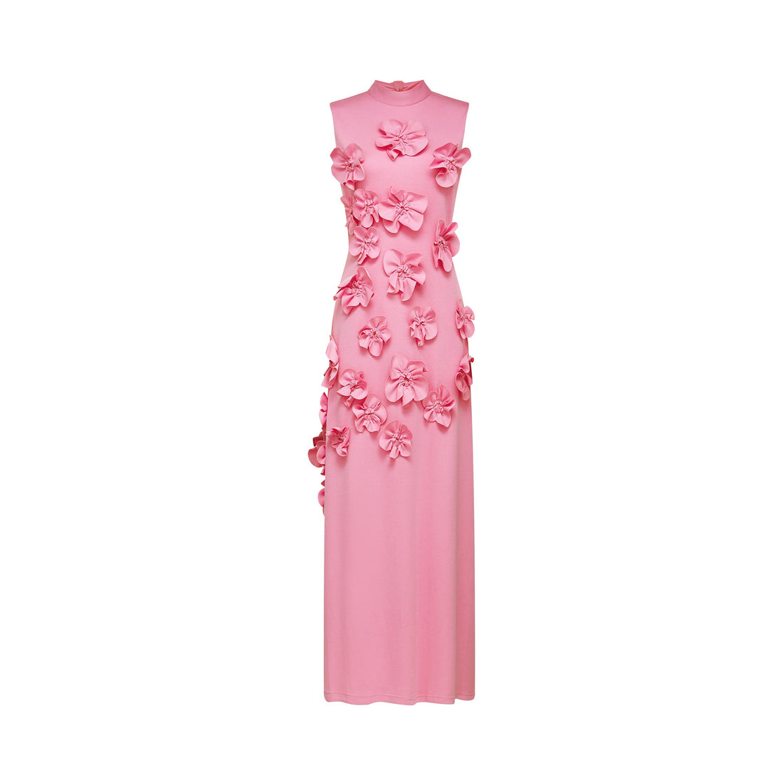 Pink Maxi Dress with 3D Floral Appliqué for Women - Viola
