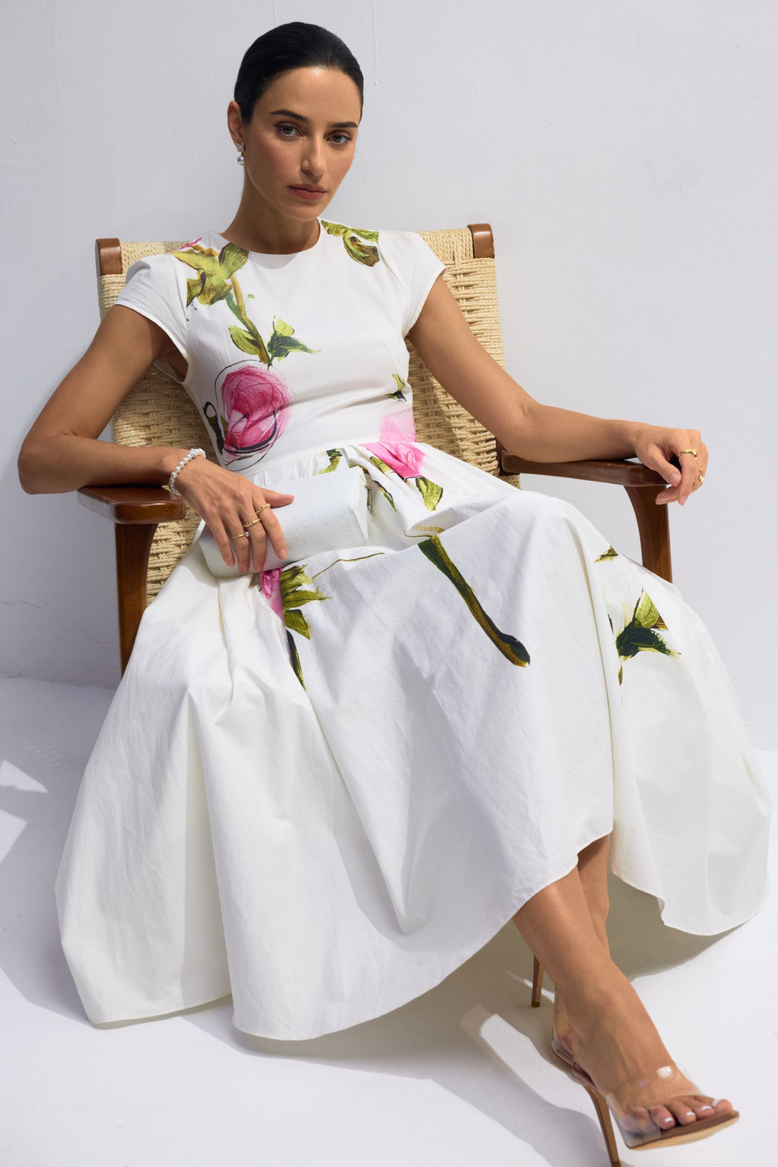 White Floral Print Midi Dress for Women - Morena