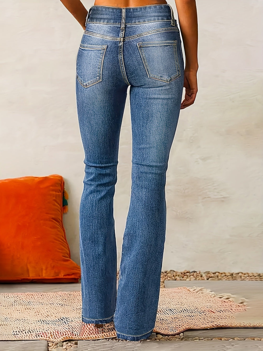 Women's High-Waisted Flared Jeans | Double Button Closure