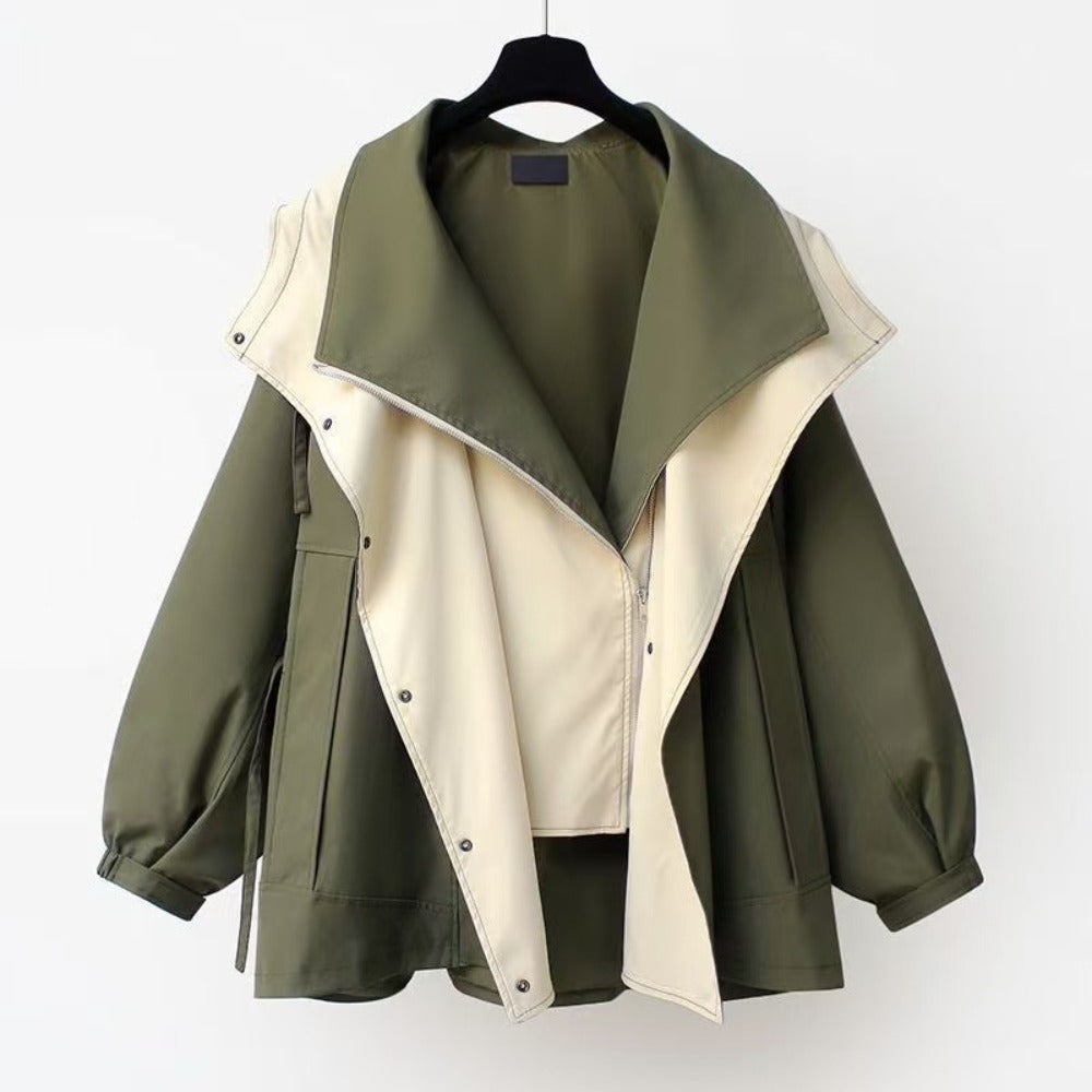 Zip Up Hooded Jacket with Wide Collar for Women - Marcia
