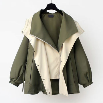 Zip Up Hooded Jacket with Wide Collar for Women - Marcia