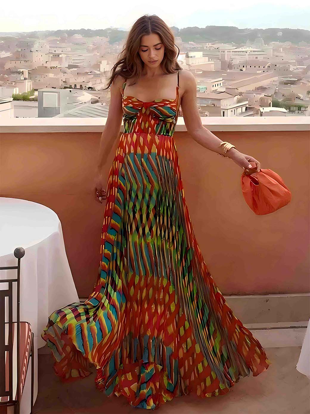 Colorful Striped Maxi Dress with Spaghetti Straps for Women - Elda