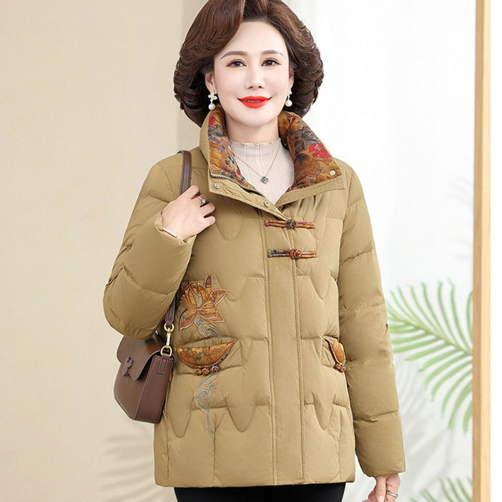Embroidered Puffer Jacket with High Collar for Women - Silvana