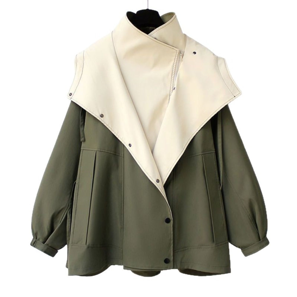 Zip Up Hooded Jacket with Wide Collar for Women - Marcia