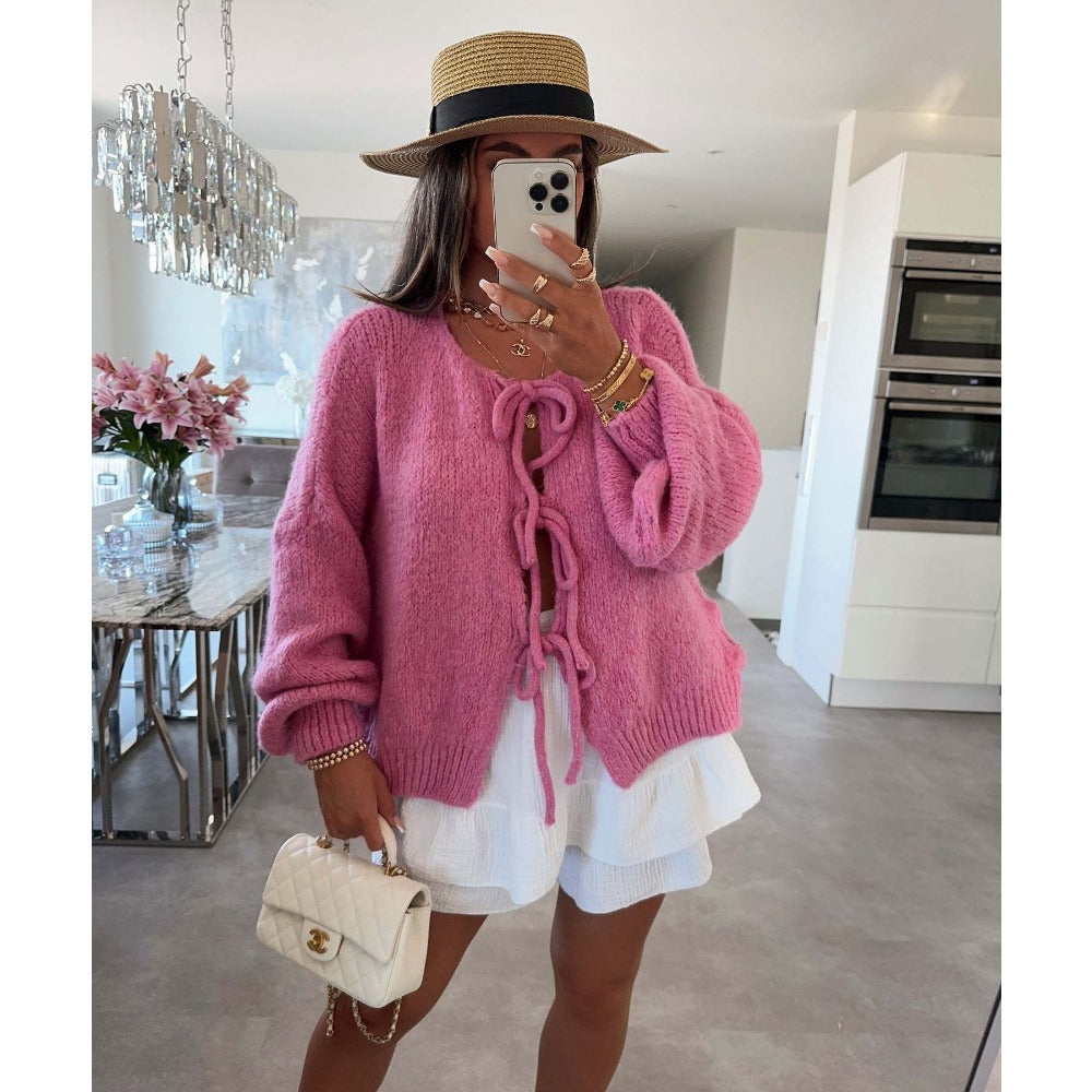 Knit Cardigan with Front Tie Closure for Women - Emma