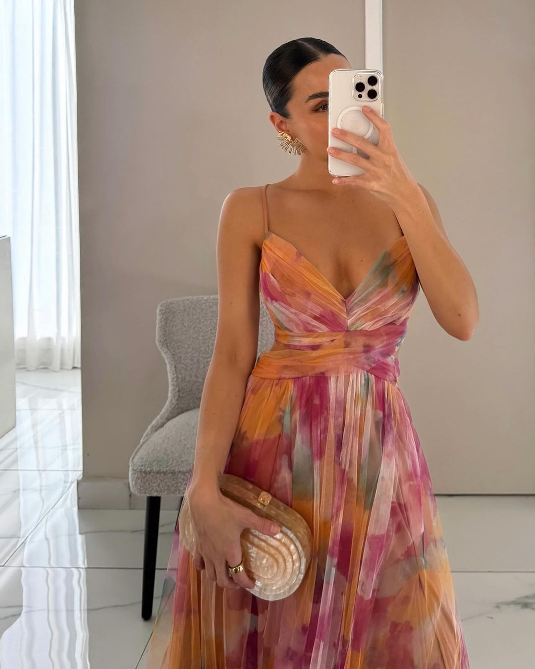 Multicolor Chiffon Maxi Dress with Spaghetti Straps for Women - Erika
