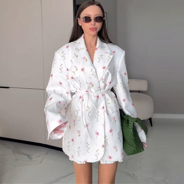 Floral Print Belted Blazer Jacket for Women - Giusy