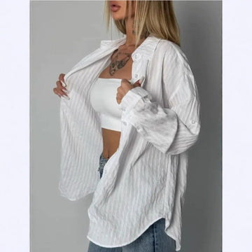 Striped Button Up Shirt with Long Sleeves for Women - Ilaria