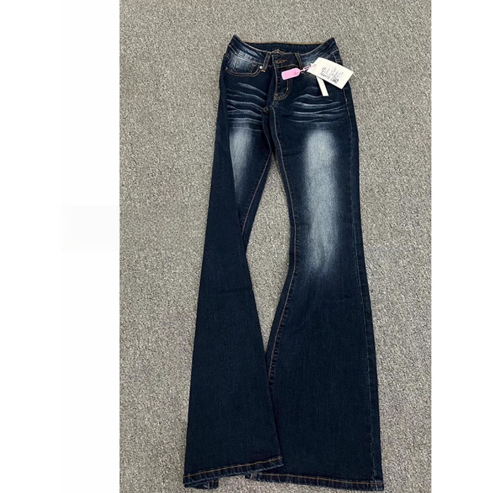Dark Blue Flared Denim Jeans with High Waist for Women - Irene