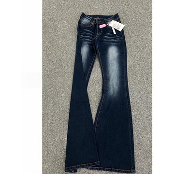 Dark Blue Flared Denim Jeans with High Waist for Women - Irene