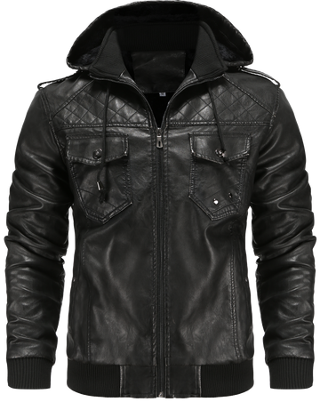 Men's Hooded Leather Jacket | Winter