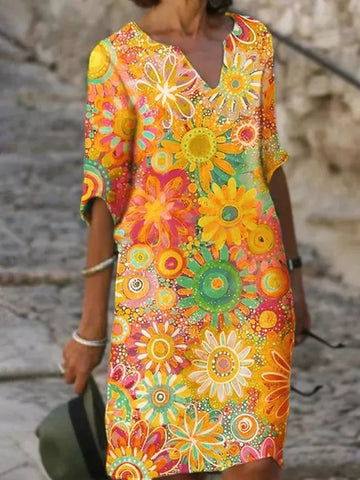 Women's V-Neck Floral Print Summer Dress | Mini