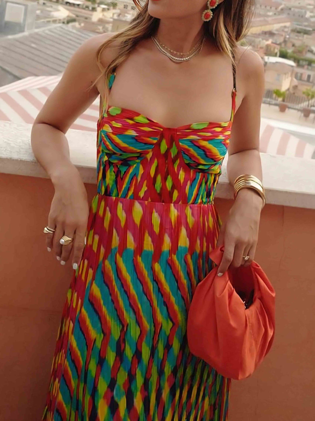 Colorful Striped Maxi Dress with Spaghetti Straps for Women - Elda