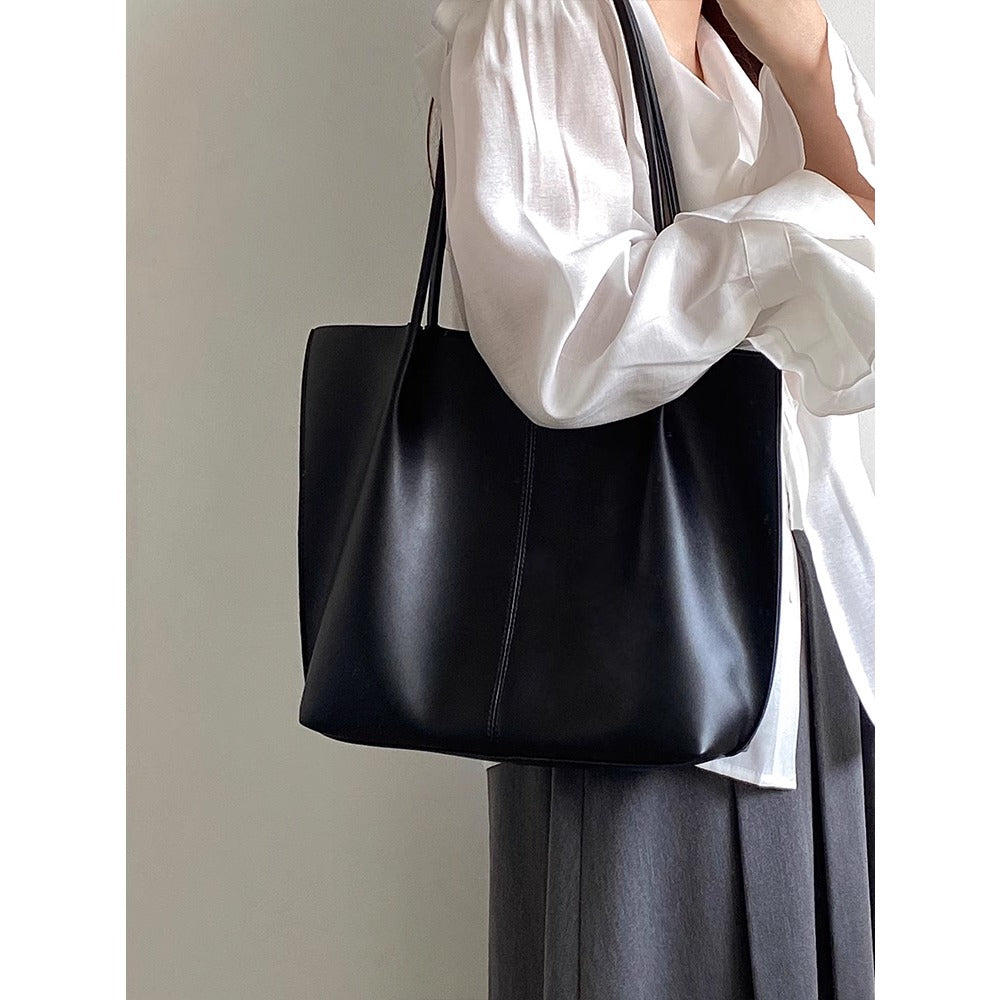 Black Faux Leather Large Shoulder Tote Bag for Women - Rebecca