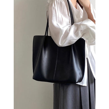 Black Faux Leather Large Shoulder Tote Bag for Women - Rebecca