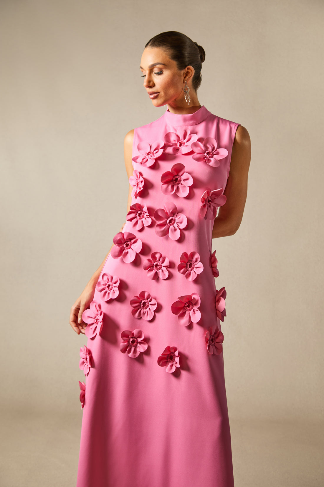 Pink Floral Embroidered Maxi Dress for Women - Samantha