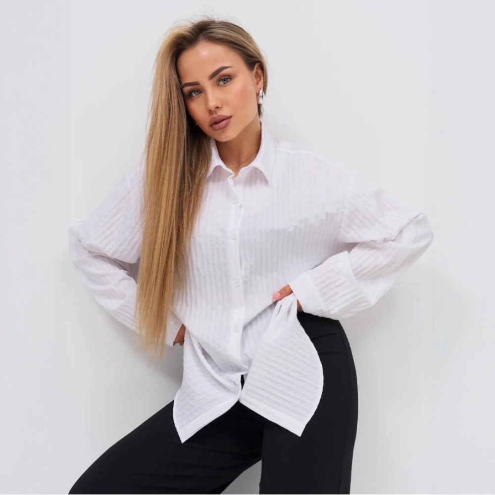 Striped Button Up Shirt with Long Sleeves for Women - Ilaria