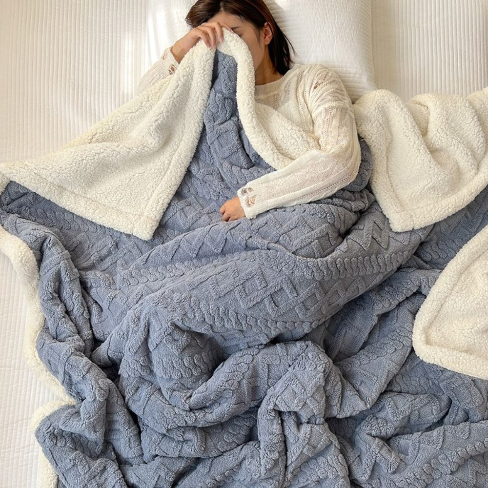 Sherpa Fleece Throw Blanket with Textured Design for Women - Giada