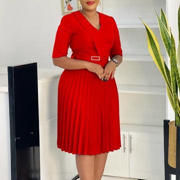 Pleated Knee Length Plus Size Dress for Women - Roberta