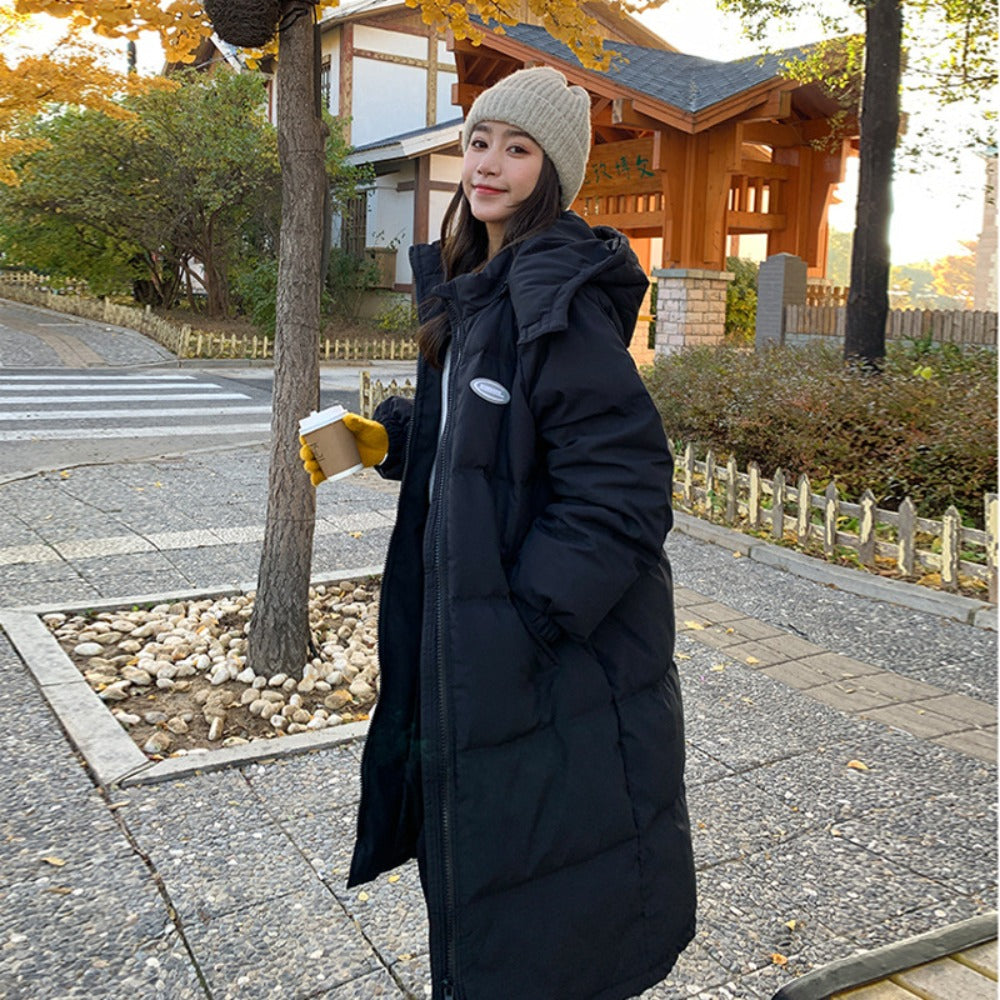 Long Hooded Puffer Coat with Zipper for Women - Melina