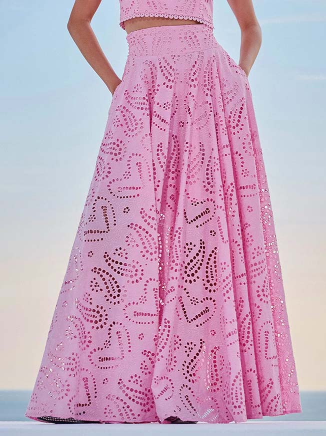 Eyelet High Waist Maxi Skirt for Women - Emina
