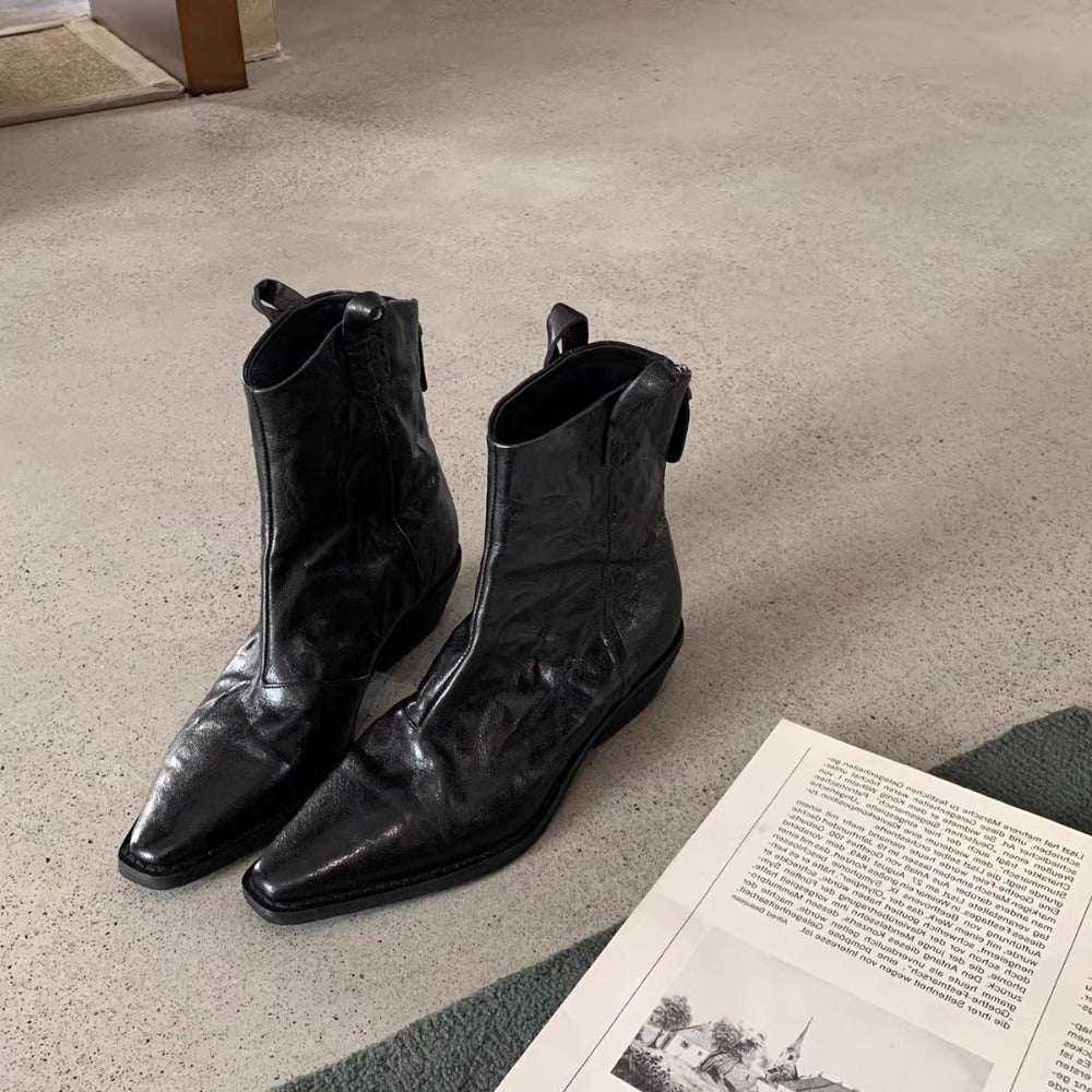 Leather Ankle Boots with Pointed Toe for Women - Costanza