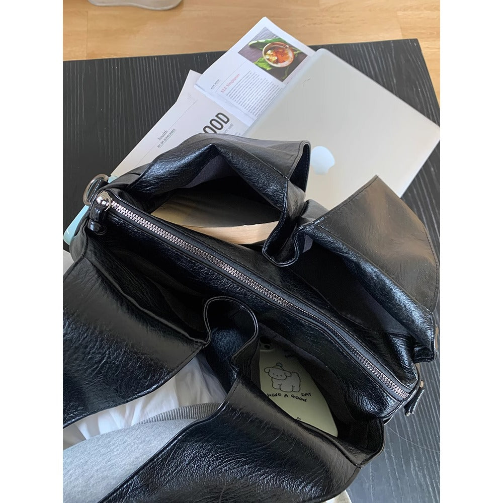 Black Faux Leather Shoulder Tote Bag for Women - Barbara