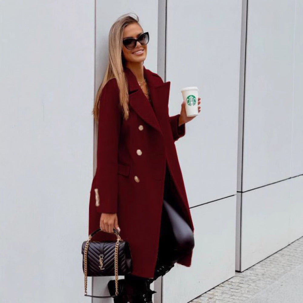 Double Breasted Long Coat with Buttons for Women - Elvira